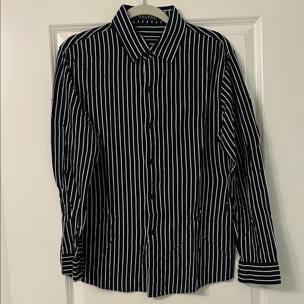 Elegant Black and White Striped Men's Shirt